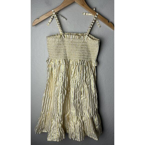 Crewcuts Girls Dress Gold White Shoulder Tie Smocked Size 7 - Picture 2 of 3